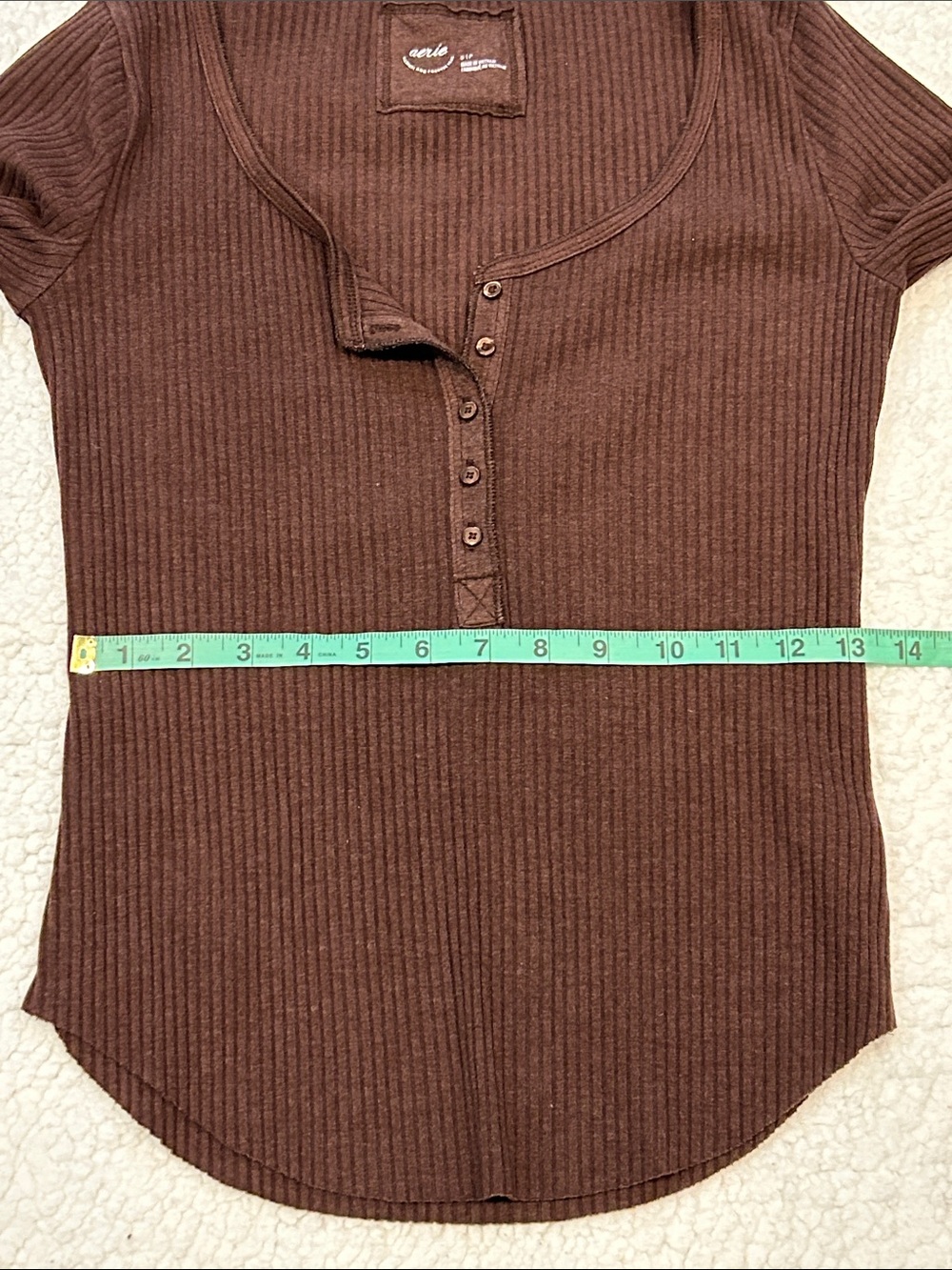 Aerie Brown Fitted Ribbed Scoop Neck Long Sleeve Henley Top size Small - Picture 13 of 16